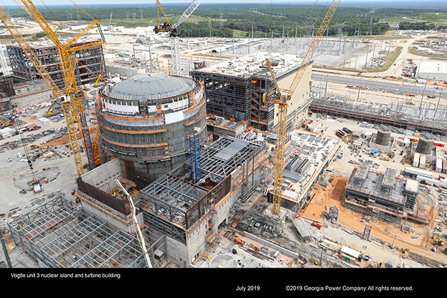 Vogtle unit 4 nuclear island and turbine building