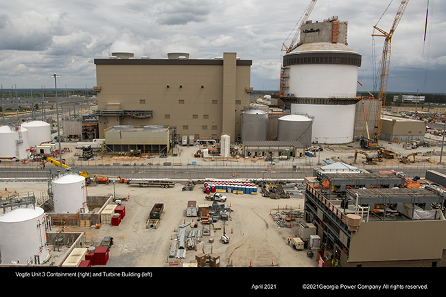 Vogtle Unit 3 Containment (right) and Turbine Building (left)