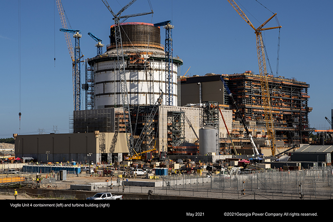 Vogtle Unit 4 Containment (left) and turbine building (right=