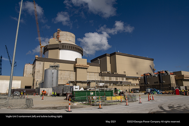 Vogtle Unit 3 Containment (left) and turbine building (right)