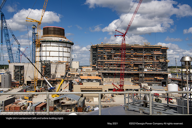 Vogtle Unit 4 Containment (left) and turbine building (right)