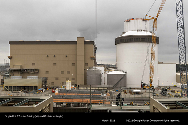 Vogtle Unit 3 Turbine Building (left) and Containment (right)