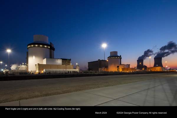 Plant Vogtle Unit 3 (right) and Unit 4 (left) with Units 1&2 Cooling Towers (far right)