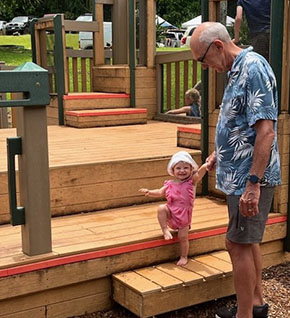 Rope with youngest grandchild, Gaia, in Kauai, Hawaii.