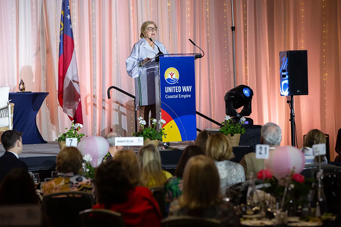 Swann Seiler, 2026 Woman of the Year, speaks during the United Way of The Coastal Empire's Women Who Rule Luncheon earlier this year. (Photo courtesy of The Savannah Morning News).